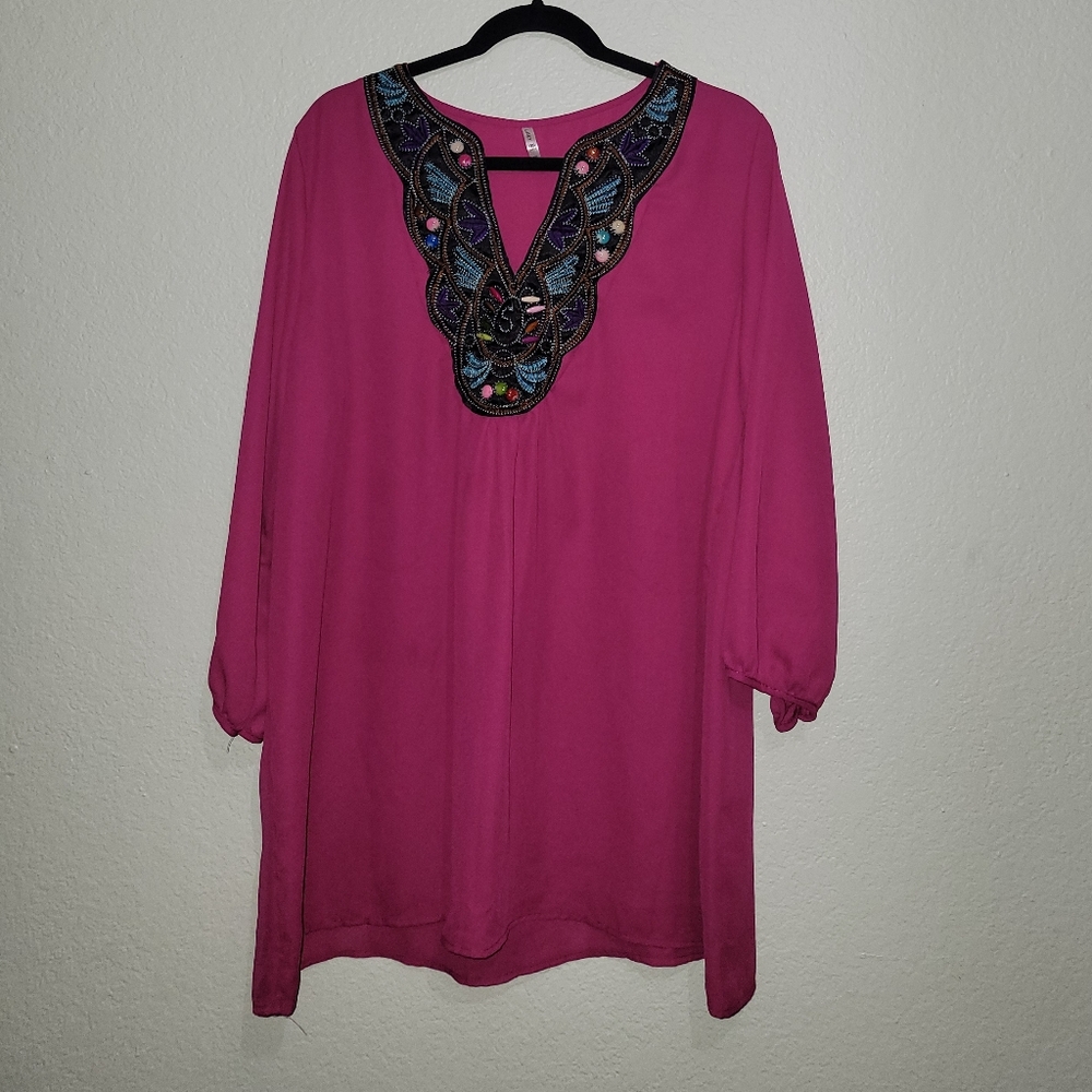 4x Lucky Pink Embroidered and Beaded Blouse